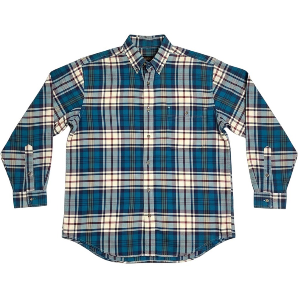 Eddie Bauer Men's Button Down Shirt Long Sleeve Cotton Large Blue Plaid 16545